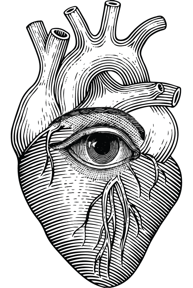 A hand-drawn anatomical heart with an eye at its center — PassQual Health's emblem