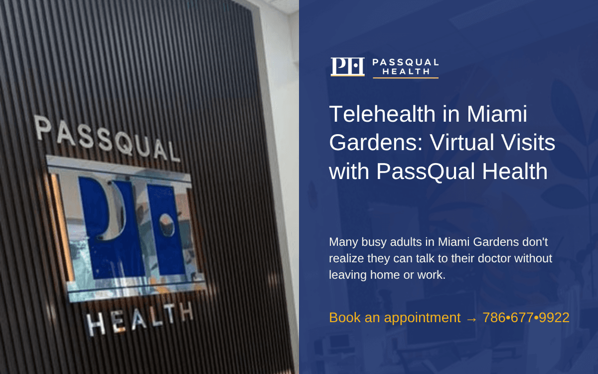 Patient in Miami Gardens talking by video with their doctor during a PassQual Health telehealth visit