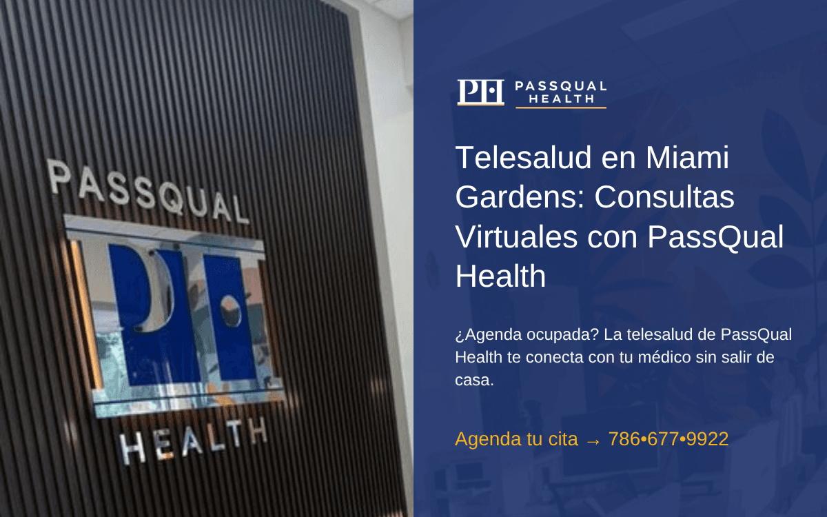 Paciente en Miami Gardens hablando por video con su médico durante una consulta de telesalud de PassQual Health