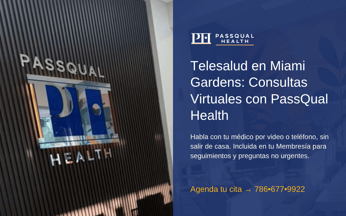 Paciente adulto hablando con su médico de PassQual Health durante una consulta de telesalud en Miami Gardens